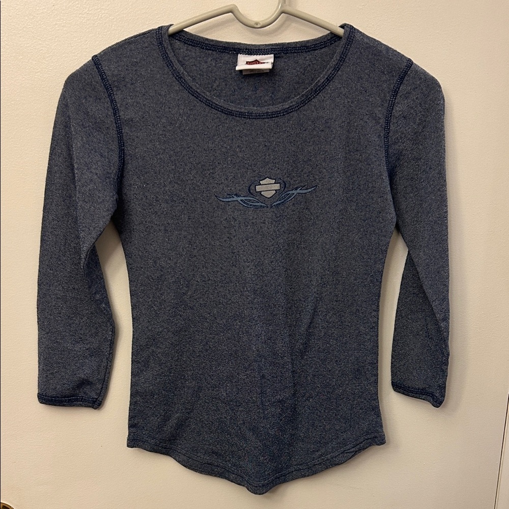 Harley Davidson Blue Long Sleeve Top Medium Vintage